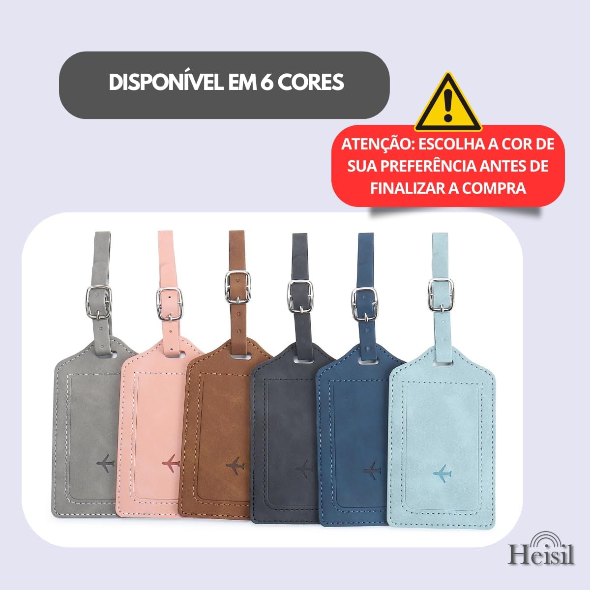 Tag De Mala Couro Para Identificação De Bagagem, Fecho De Fivela, Com Capa De Privacidade, Etiqueta De Bagagem De Couro Para Malas, Resistente E Durável – HEISIL (AZUL CLARO) - Imagem 3
