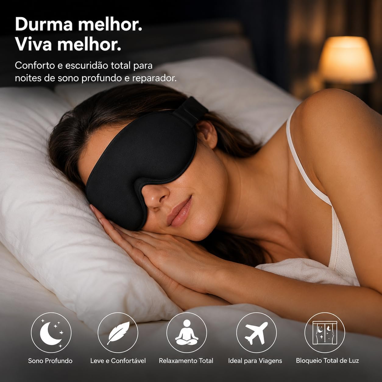 Máscara de Dormir Blackout 3D Anatômica com Ajuste Confortável – Bloqueio Total de Luz, Leve, Macia e Respirável para Sono Profundo, Viagens, Meditação e Relaxamento - Imagem 6