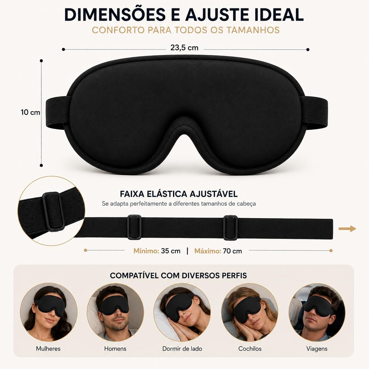 Máscara de Dormir Blackout 3D Anatômica com Ajuste Confortável – Bloqueio Total de Luz, Leve, Macia e Respirável para Sono Profundo, Viagens, Meditação e Relaxamento - Imagem 5