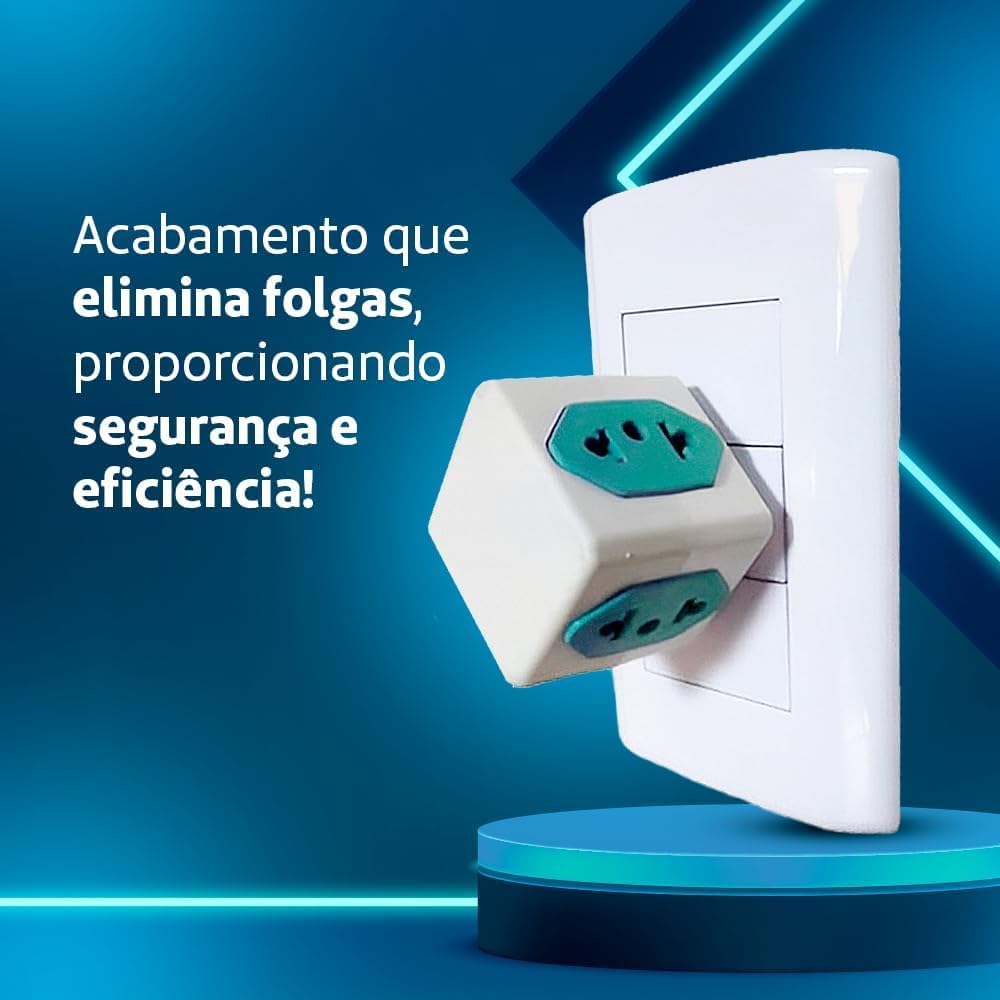 KIT Com 3 Adaptadores Benjamim Cubo 3D Com 3 Entradas de Tomada 10 Amperes E 1 Entrada de Tomada 20 Amperes Colorido Vermelho Azul Plug Padrão Novo 3 Pinos Resistente PREMIUM ONYK - Imagem 2