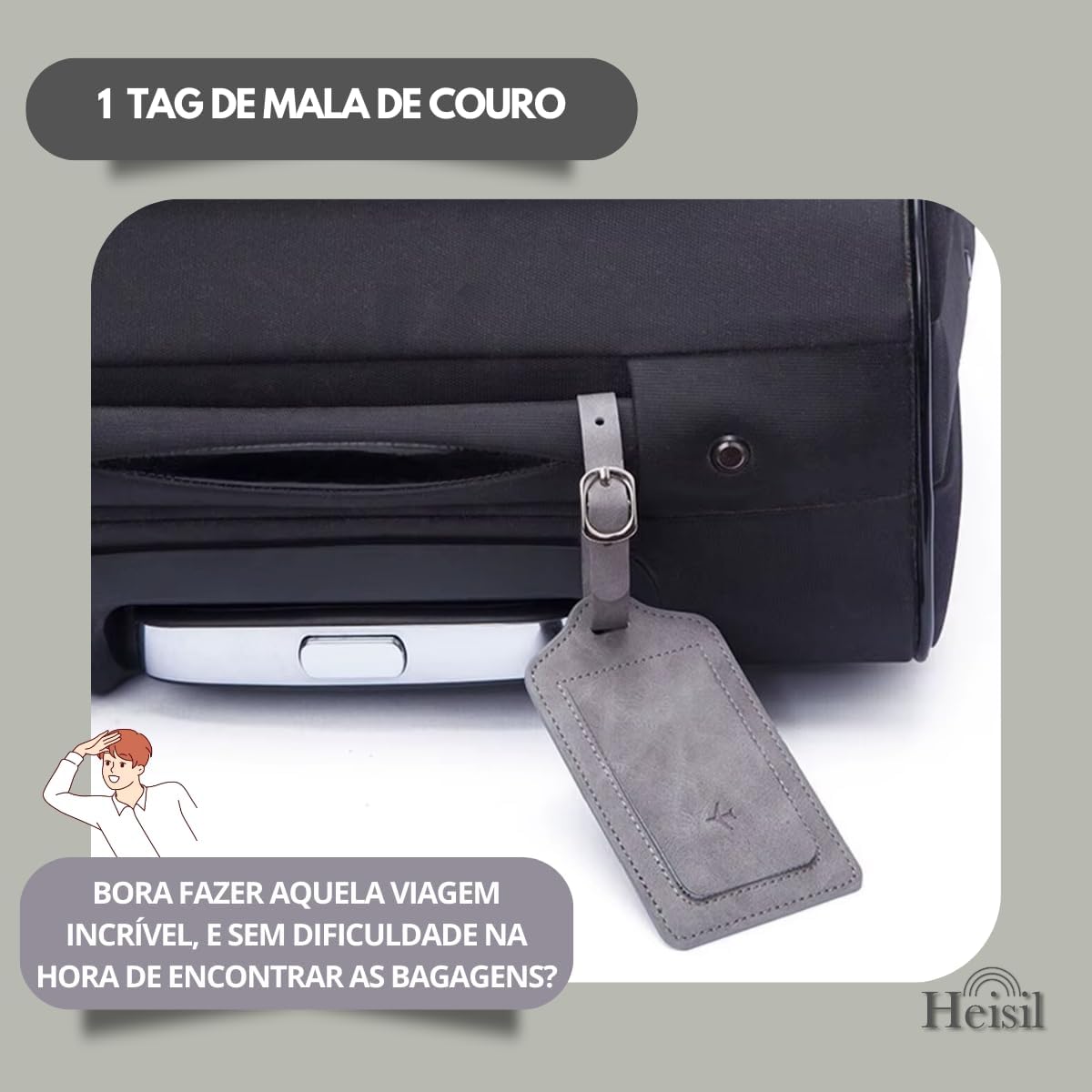 Tag De Mala Couro Para Identificação De Bagagem, Fecho De Fivela, Com Capa De Privacidade, Etiqueta De Bagagem De Couro Para Malas, Resistente E Durável – HEISIL (MARROM) - Imagem 2