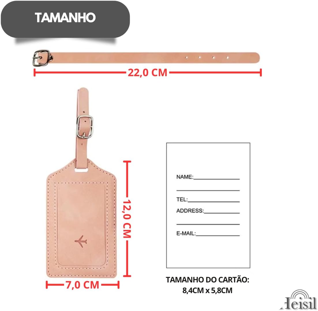 Tag De Mala Couro Para Identificação De Bagagem, Fecho De Fivela, Com Capa De Privacidade, Etiqueta De Bagagem De Couro Para Malas, Resistente E Durável – HEISIL (MARROM) - Imagem 5
