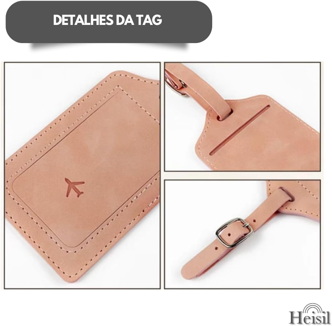 Tag De Mala Couro Para Identificação De Bagagem, Fecho De Fivela, Com Capa De Privacidade, Etiqueta De Bagagem De Couro Para Malas, Resistente E Durável – HEISIL (MARROM) - Imagem 6
