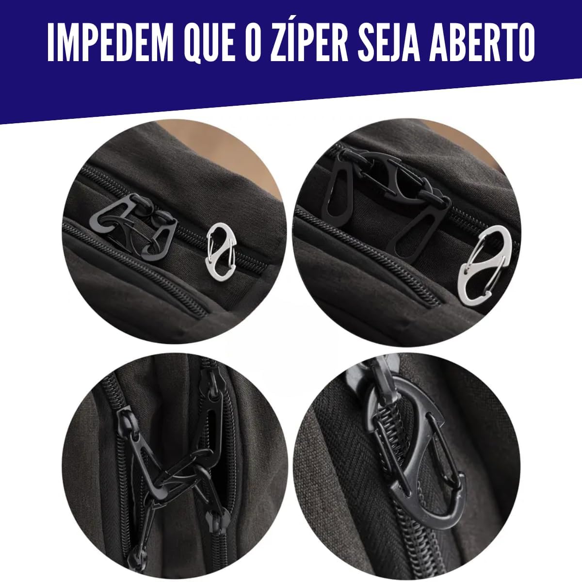 Clip antifurto para zíper trava mochilas bolsas Kit 2un - Imagem 6