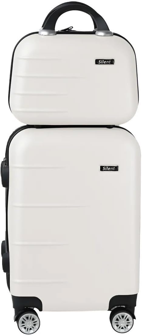 Kit Mala de Bordo Silent Ipanema + Frasqueira - Padrão ANAC | Rígida em ABS | 4 Rodas Duplas 360° | Cadeado Numérico Integrado | Leve e Resistente (Branco)