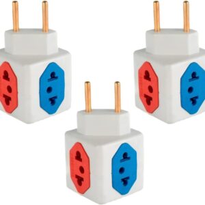 KIT Com 3 Adaptadores Benjamim Cubo 3D Com 3 Entradas de Tomada 10 Amperes E 1 Entrada de Tomada 20 Amperes Colorido Vermelho Azul Plug Padrão Novo 3 Pinos Resistente PREMIUM ONYK