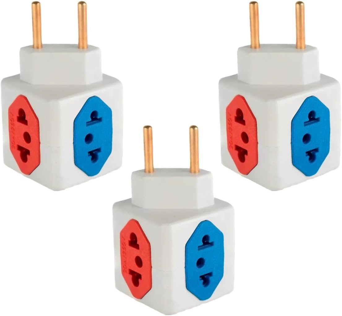 KIT Com 3 Adaptadores Benjamim Cubo 3D Com 3 Entradas de Tomada 10 Amperes E 1 Entrada de Tomada 20 Amperes Colorido Vermelho Azul Plug Padrão Novo 3 Pinos Resistente PREMIUM ONYK