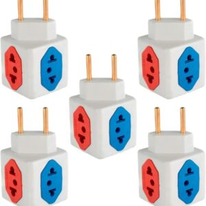 KIT Com 5 Adaptadores Benjamim Cubo 3D Com 3 Entradas de Tomada 10 Amperes E 1 Entrada de Tomada 20 Amperes CORES SORTIDAS Plug Padrão Novo 3 Pinos Resistente PREMIUM ONYK