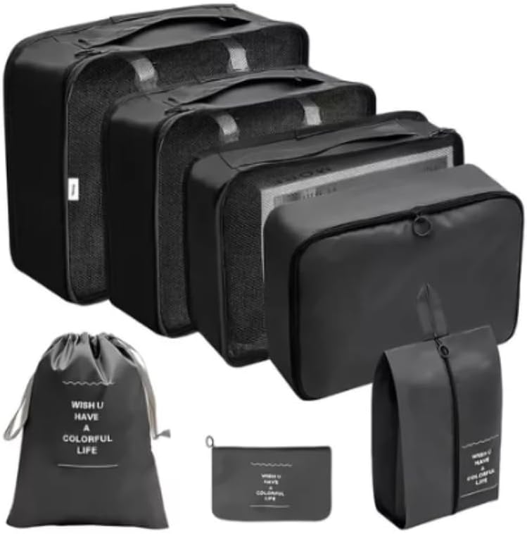 Organizador de Malas Kit Organizador de Mala Viagem 7 Peças Ideal para Mala de Viagem Bolsas Organizadoras Necessaire De Organização, PREMIUM