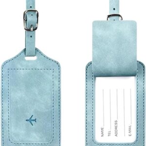 Tag De Mala Couro Para Identificação De Bagagem, Fecho De Fivela, Com Capa De Privacidade, Etiqueta De Bagagem De Couro Para Malas, Resistente E Durável – HEISIL (AZUL CLARO)