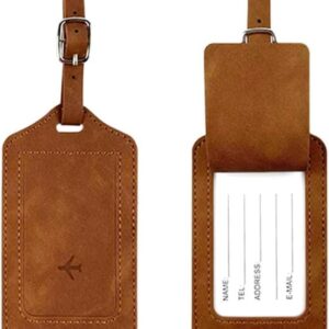 Tag De Mala Couro Para Identificação De Bagagem, Fecho De Fivela, Com Capa De Privacidade, Etiqueta De Bagagem De Couro Para Malas, Resistente E Durável – HEISIL (MARROM)