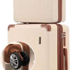 Mala de Bordo 10kg com Frasqueira Bagagem de Mão Expansivel Aprovada ANAC com 4 Rodas duplas 360° Cadeado AntiFurto TSA Mala de Viagem Alça Lateral com Divisória, Leve Resistente (Bege)