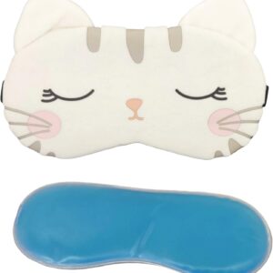Máscaras de Dormir Relaxante para os Olhos com Gel Térmico para Compressa Fria e Quente Reduz Olheiras Gatinho Rosa Laço Cansaço (Branco MSK-02)