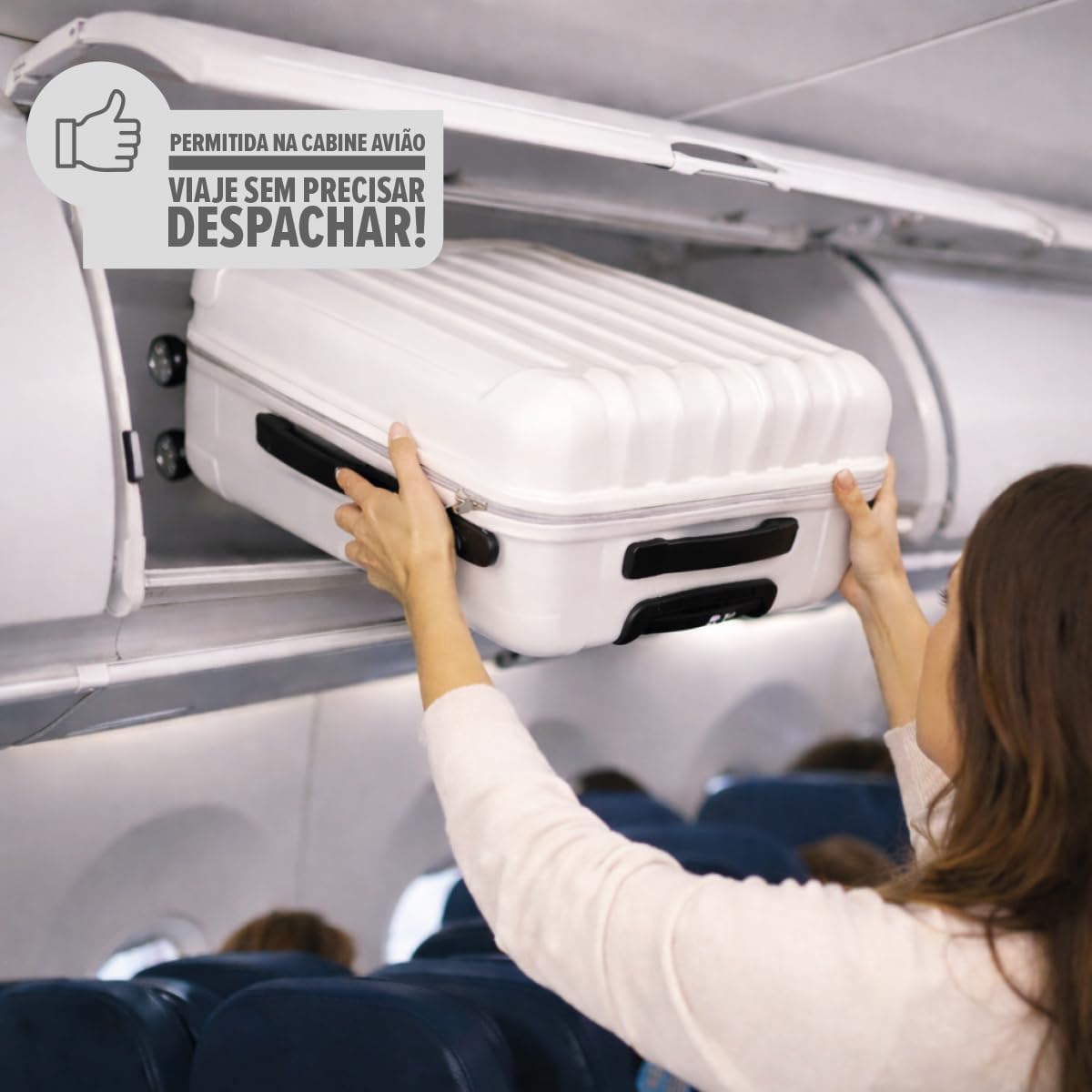 Mala de Viagem de Bordo Silent Noronha 10kg - Padrão ANAC | Rígida em ABS | 4 Rodas Duplas 360° | Cadeado Numérico Integrado | Leve e Resistente (Branco) - Imagem 7