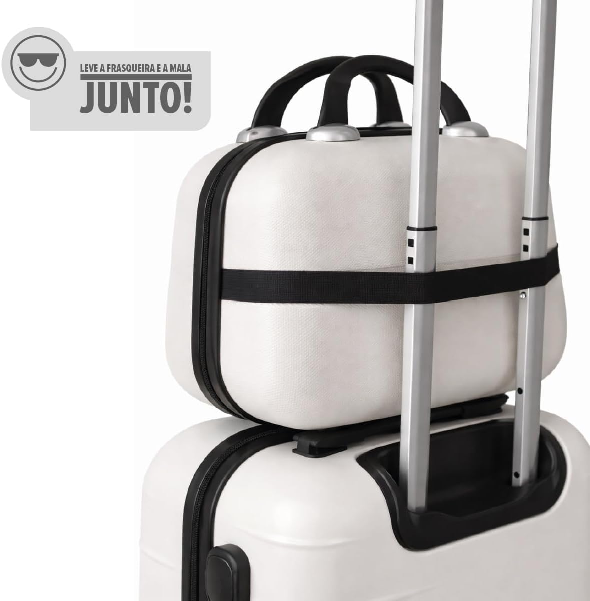 Kit Mala de Bordo Silent Ipanema + Frasqueira - Padrão ANAC | Rígida em ABS | 4 Rodas Duplas 360° | Cadeado Numérico Integrado | Leve e Resistente (Branco) - Imagem 5