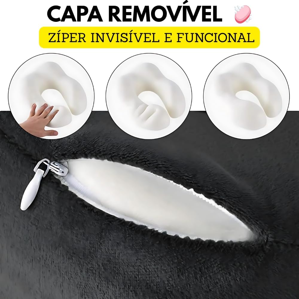 Travesseiro de Pescoço Formato U para Viagem Avião Carro Ônibus Almofada Ortopédica Ergonômica com Espuma Viscoelástica para Cervical, Cabeça e Pescoco Adulto - NRSHOP (Preto) - Imagem 3
