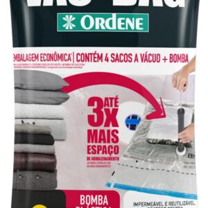 Ordene - Conjunto de Sacos à Vácuo para Armazenamento, Contém 4 Sacos Médios (45 cmx65 cm) + Bomba Plástica, Linha Vac Bag