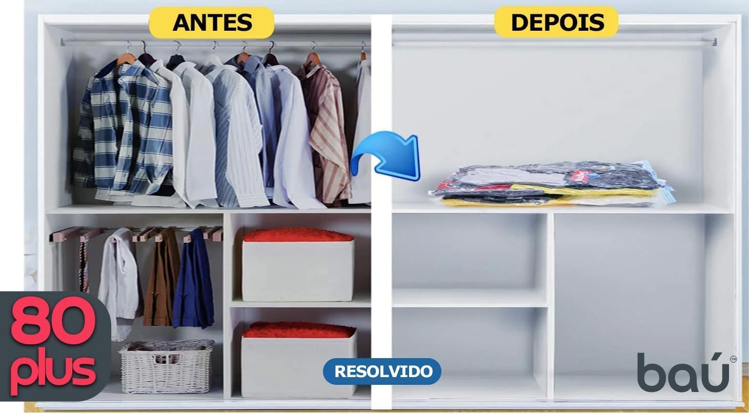Saco a Vácuo Organizador 80 Plus 10 Unidades Kit Completo (5 M / 3 G / 2 XG) Bomba POWERSUG - Imagem 5