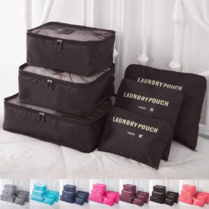 Kit Organizador de Mala 6 Peças para Viagem – Necessaires Dobráveis Impermeáveis e Respiráveis – Organização de Roupas, Acessórios e Higiene – Compacto, Resistente e Versátil (Preto)
