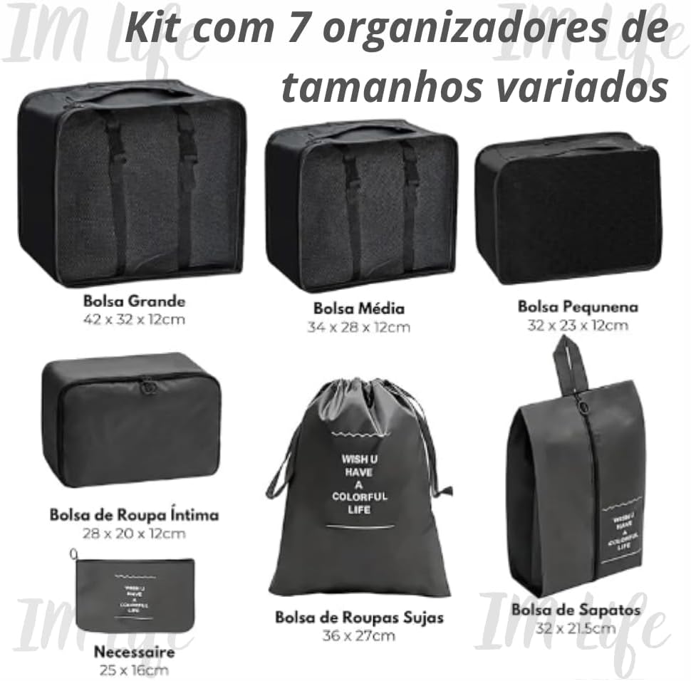 Organizador de Malas Kit Organizador de Mala Viagem 7 Peças Ideal para Mala de Viagem Bolsas Organizadoras Necessaire De Organização, PREMIUM - Imagem 5