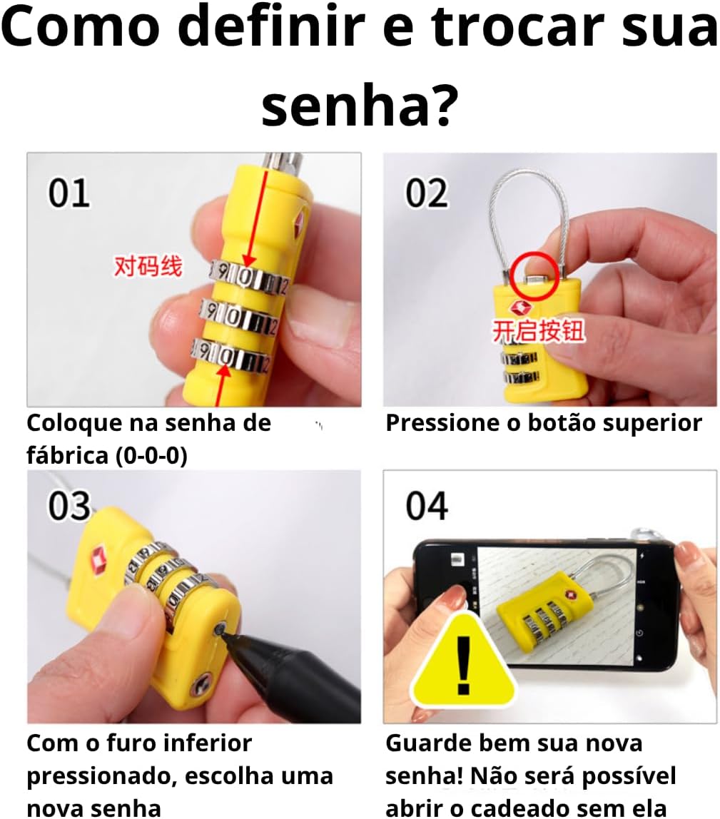 Cadeado com Segredo TSA 3 Dígitos para Mala de Viagem Mochila e Armário de Academia, Trava de Segurança em Aço Reforçado, Cor Preto (Preto) - Imagem 5