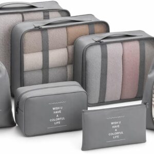 Kit Organizador de Mala 7 Peças Impermeável Organizador de Bagagem para Roupas Sapatos e Cosméticos Necessaire de Viagem Dobrável Compacta Alta Capacidade Multiuso Unissex para Viagens (CINZA)