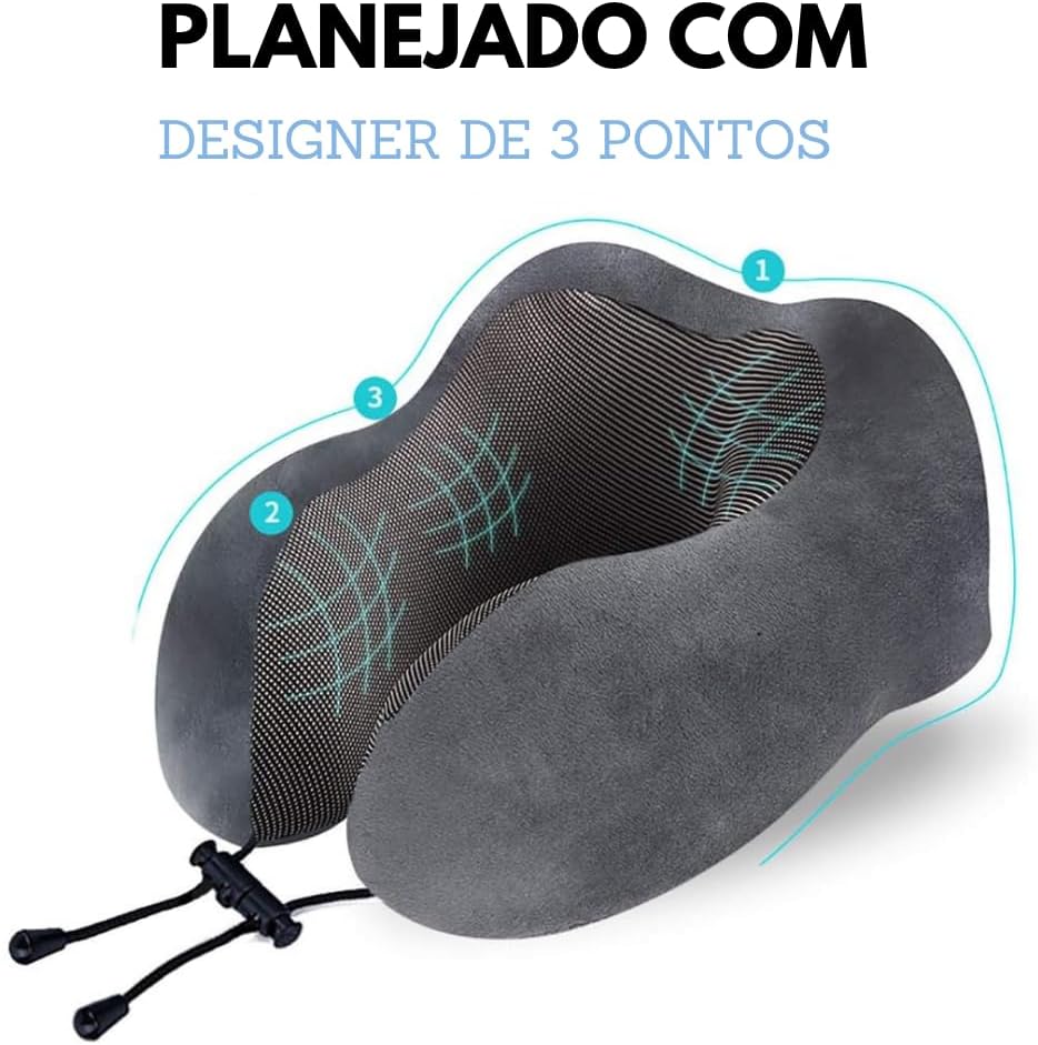 Travesseiro de Pescoço Formato U para Viagem Avião Carro Ônibus Almofada Ortopédica Ergonômica com Espuma Viscoelástica para Cervical, Cabeça e Pescoco Adulto - NRSHOP (Preto) - Imagem 4