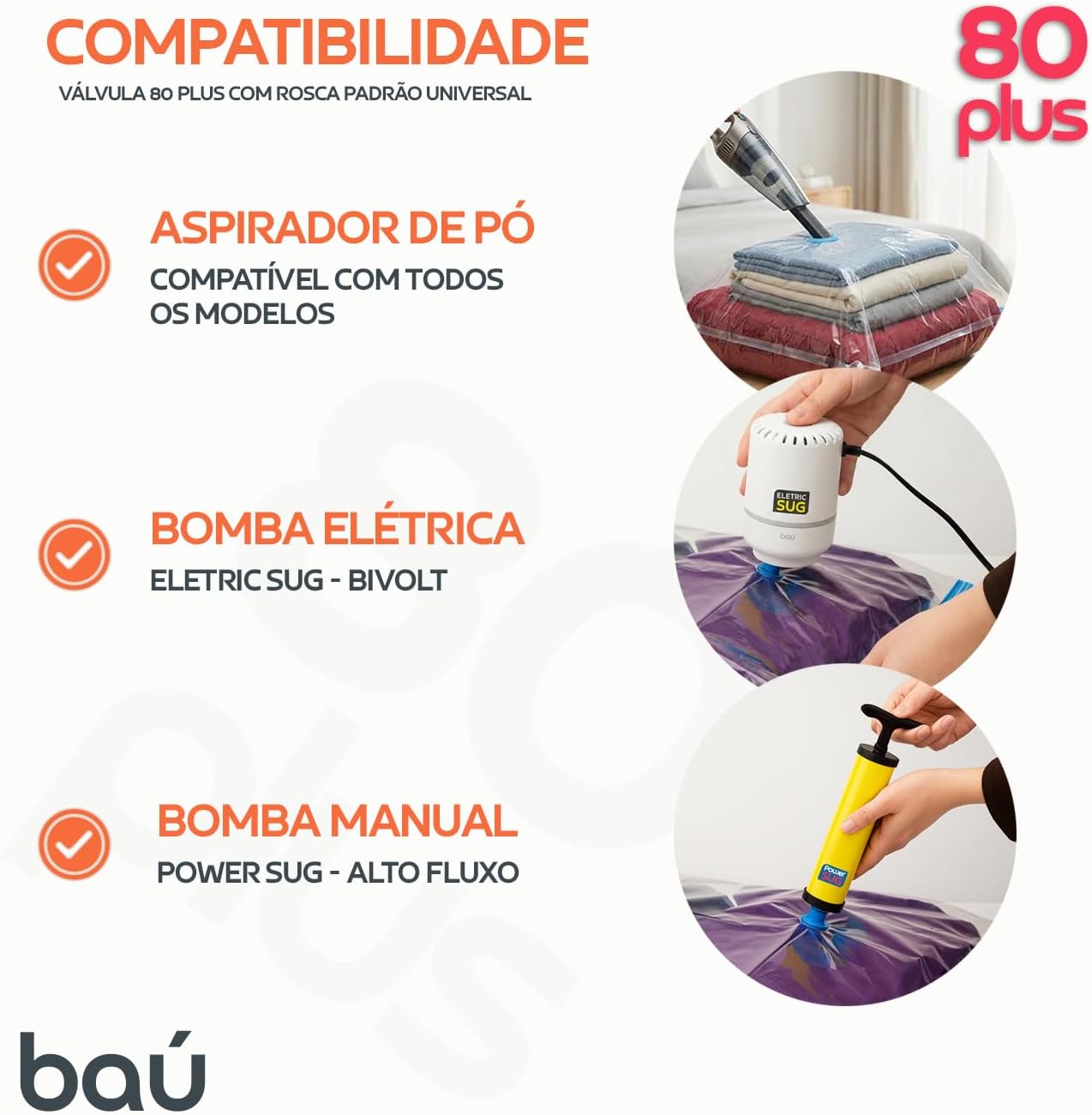 Saco a Vácuo Organizador 80 Plus 10 Unidades Kit Completo (5 M / 3 G / 2 XG) Bomba POWERSUG - Imagem 6