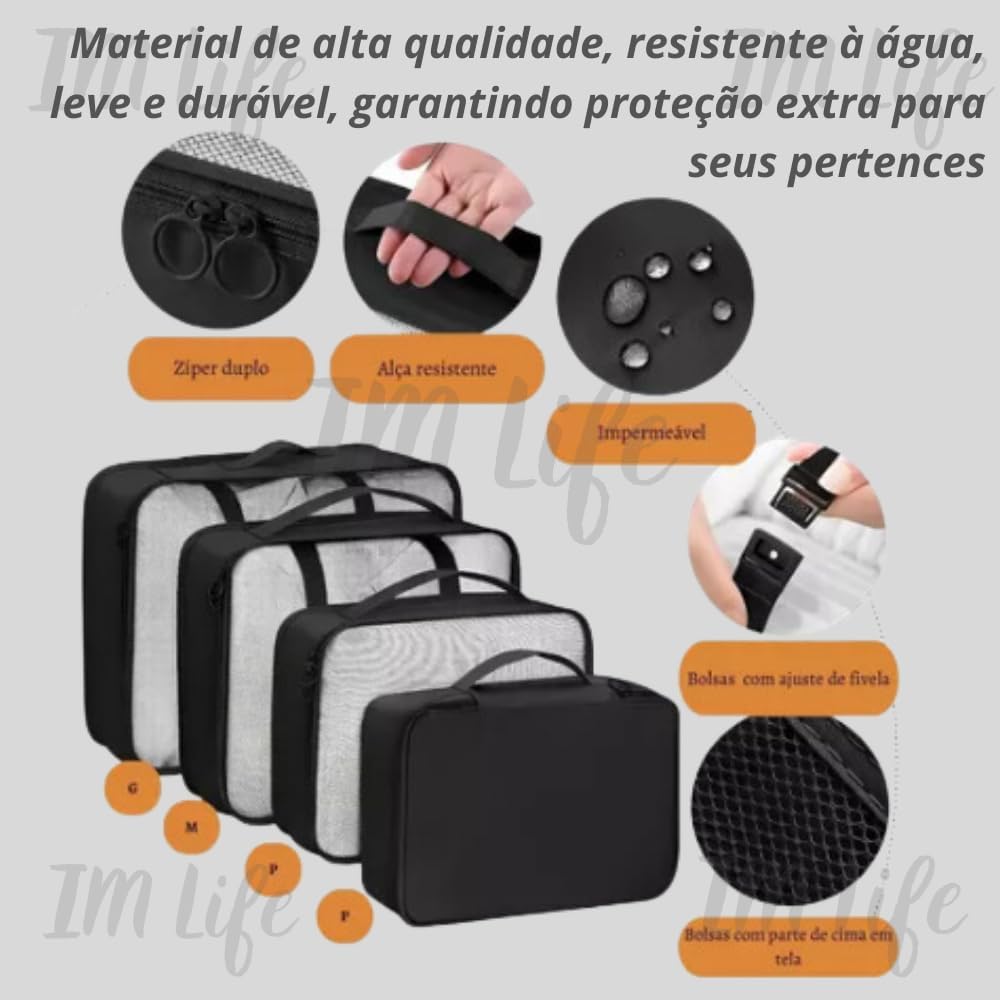 Organizador de Malas Kit Organizador de Mala Viagem 7 Peças Ideal para Mala de Viagem Bolsas Organizadoras Necessaire De Organização, PREMIUM - Imagem 3