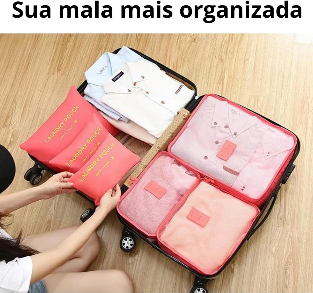 Kit Organizador de Mala 6 Peças para Viagem – Necessaires Dobráveis Impermeáveis e Respiráveis – Organização de Roupas, Acessórios e Higiene – Compacto, Resistente e Versátil (Preto) - Imagem 2