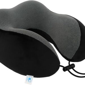 Travesseiro de Pescoço Formato U para Viagem Avião Carro Ônibus Almofada Ortopédica Ergonômica com Espuma Viscoelástica para Cervical, Cabeça e Pescoco Adulto - NRSHOP (Preto)