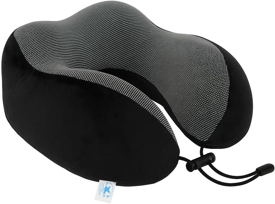 Travesseiro de Pescoço Formato U para Viagem Avião Carro Ônibus Almofada Ortopédica Ergonômica com Espuma Viscoelástica para Cervical, Cabeça e Pescoco Adulto - NRSHOP (Preto)