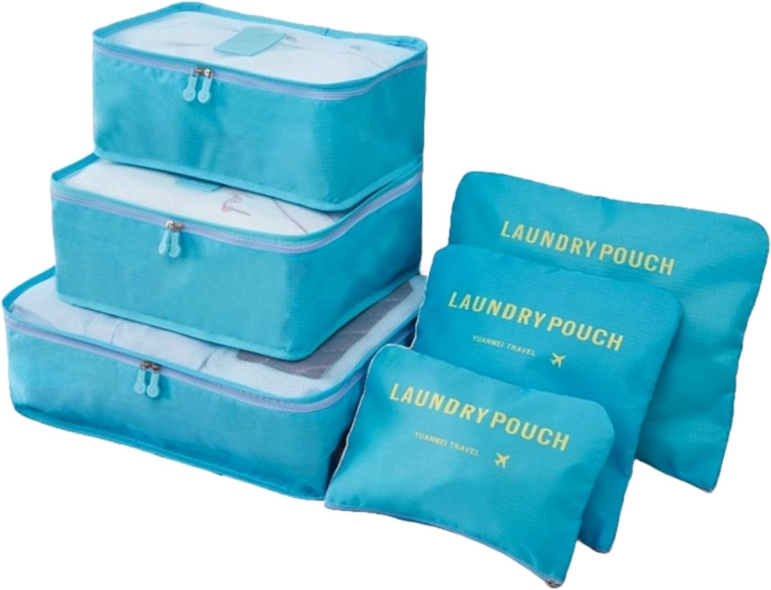 Kit Organizador de Mala de Viagem Prático 6 Peças Necessaires para Roupas, Maquiagens,cuecas calcinhas e meias Bagagen-Lene (Azul Turquesa)