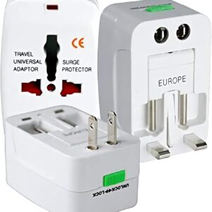 Adaptador de Tomada Universal Para Viagem Padrão Internacional Europa UK Asia EUA JP AU EU Europeu 3 Pinos Mais de 150 Países Bivolt Trava de Segurança Portátil Ajustável Super PREMIUM