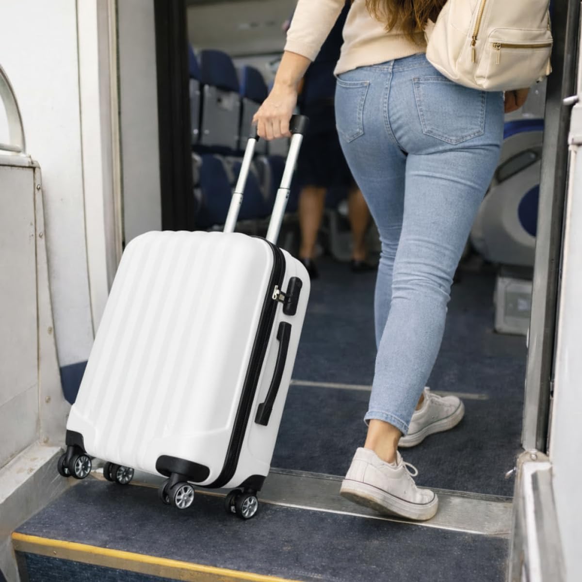Mala de Viagem de Bordo Silent Noronha 10kg - Padrão ANAC | Rígida em ABS | 4 Rodas Duplas 360° | Cadeado Numérico Integrado | Leve e Resistente (Branco) - Imagem 6