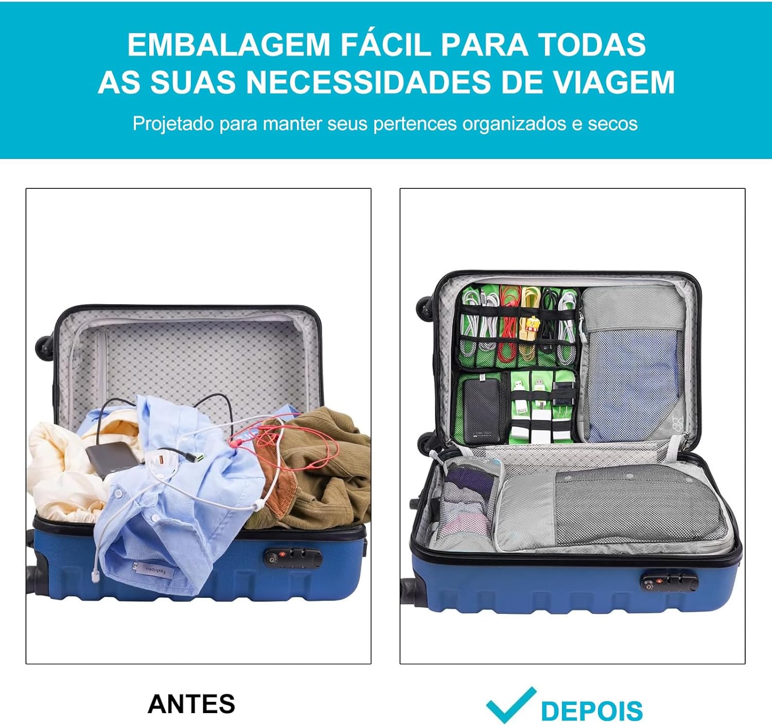 Kit Organizador de Malas para Viagem Necessaire com compressão 5 Peças Grande Cor Cinza - Imagem 6
