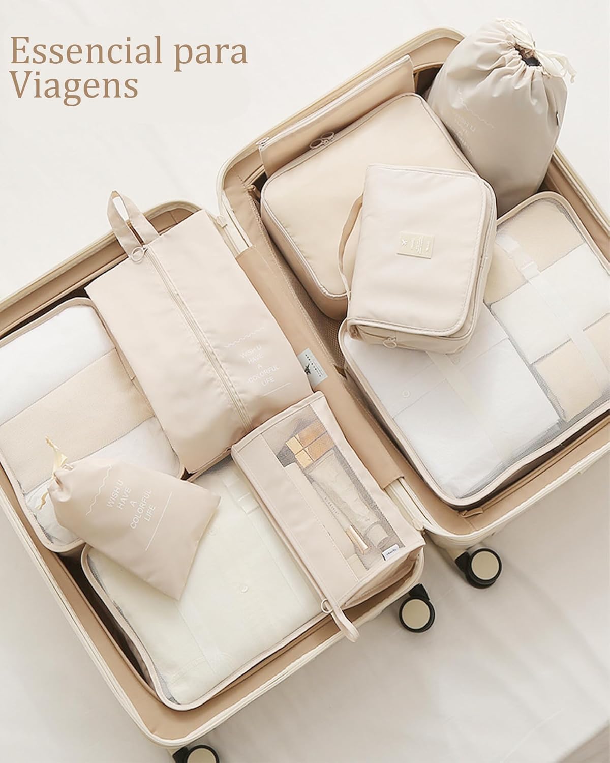 KIT 10 Necessaire Feminina Organizador de Malas para Viagem: Kit Completo de Organização - Inclui Bolsa Organizadora-Organizadores de Bagagem para Viagem-VANOVA (BEGE) - Imagem 8