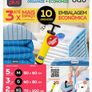 Saco a Vácuo Organizador 80 Plus 10 Unidades Kit Completo (5 M / 3 G / 2 XG) Bomba POWERSUG
