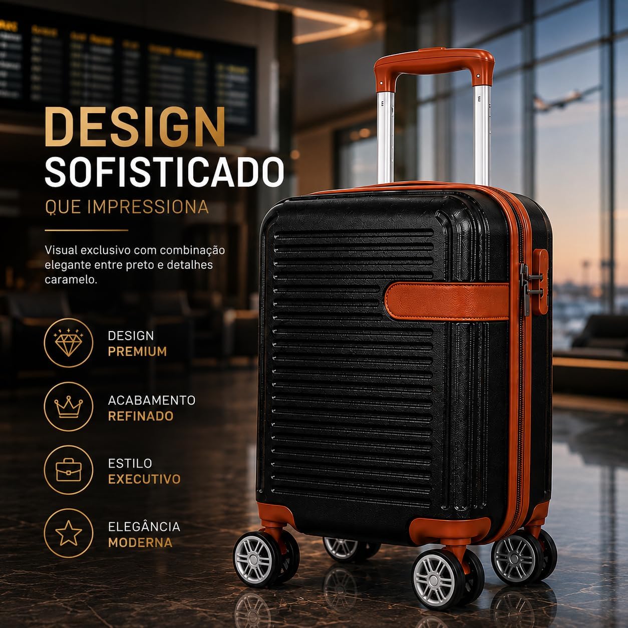 Mala de Viagem Pequena Bordo 360° Rígida com Rodinhas Giro Duplo e Cadeado Integrado, Leve, Resistente e Elegante para Avião e Viagens Curtas - Imagem 2