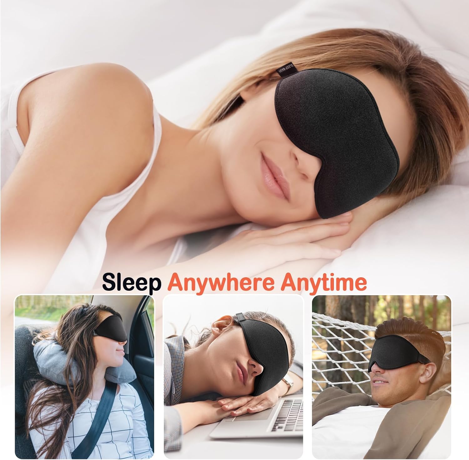 LitBear Máscara de dormir para mulheres e homens que dormem de lado, máscara de olho para bloquear a luz do sono, máscara de dormir com contorno 3D, máscara de dormir macia e respirável com alça - Imagem 7