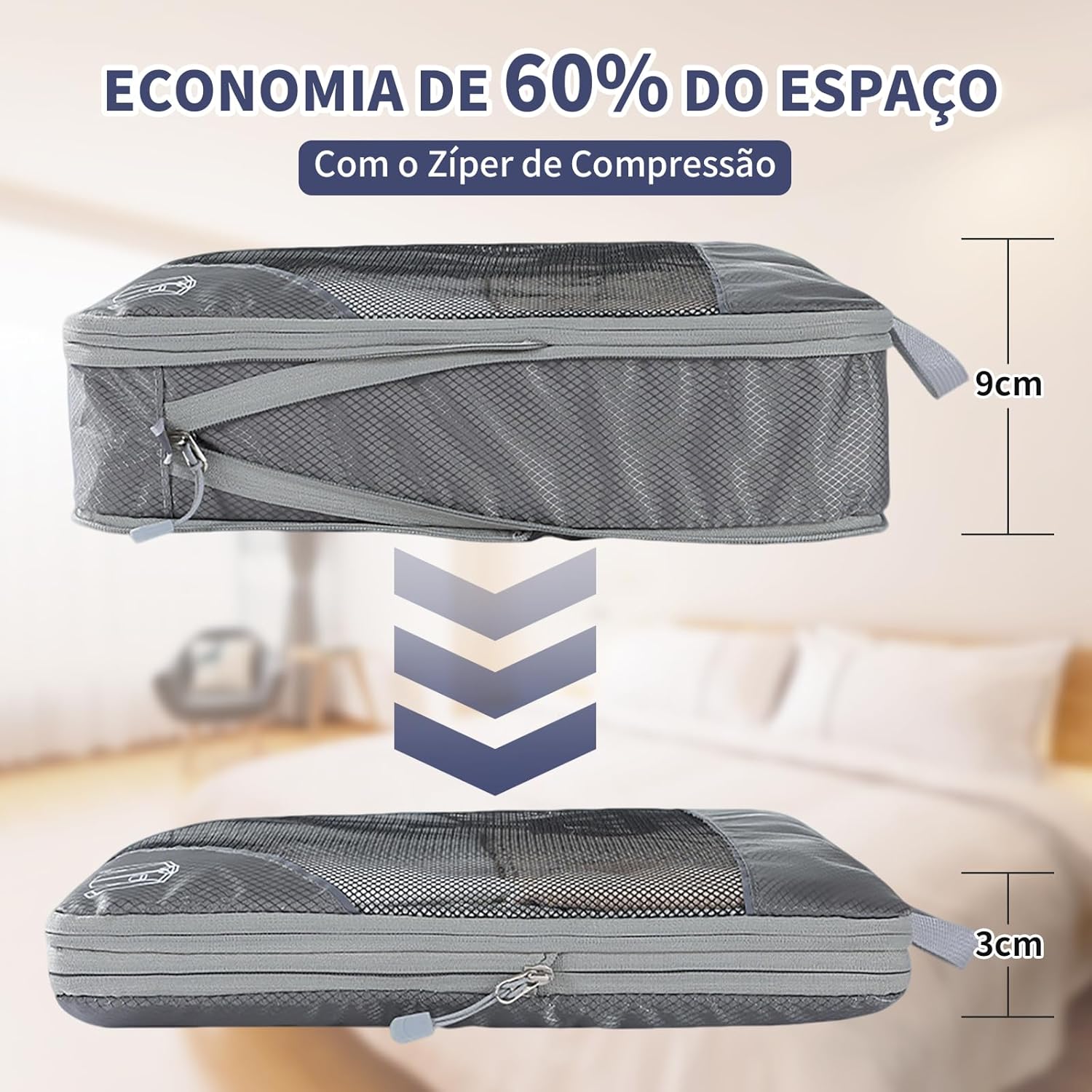 Kit 6 Organizador de Malas para Viagem, Organizador de Mala Comprimido Expansível, Organizadores de Mala em Malha, Viagens, Viagens de Negócios, Mudança de Casa (Cinza) - Imagem 4