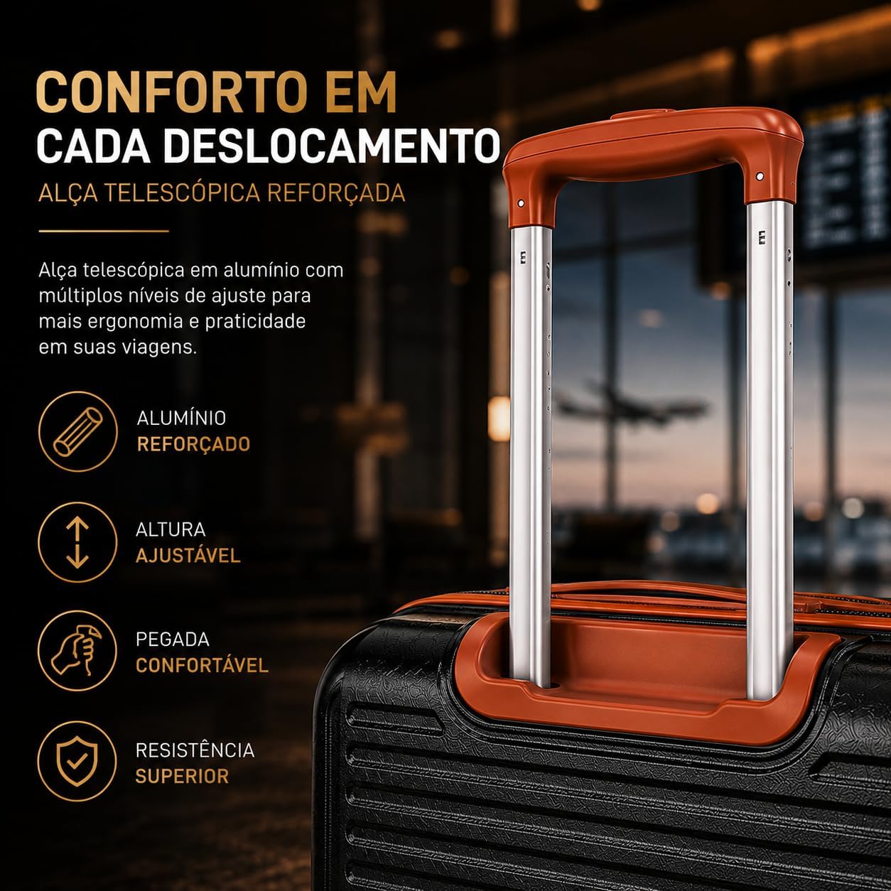 Mala de Viagem Pequena Bordo 360° Rígida com Rodinhas Giro Duplo e Cadeado Integrado, Leve, Resistente e Elegante para Avião e Viagens Curtas - Imagem 6