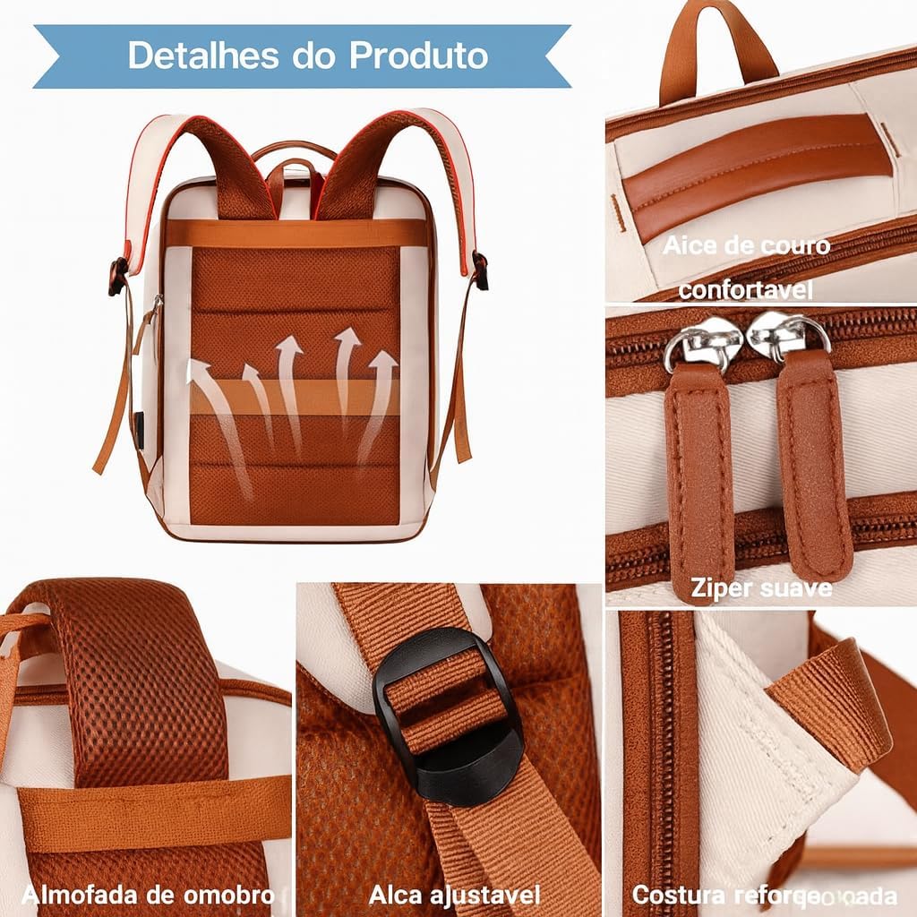 Mochila Grande para Notebook 15,6" Expansível e Impermeável | Mochila Executiva de Viagem Aprovada por Companhias Aéreas com Porta USB, Bolso para Líquidos, Mochila Escolar e de Trabalho - Imagem 5