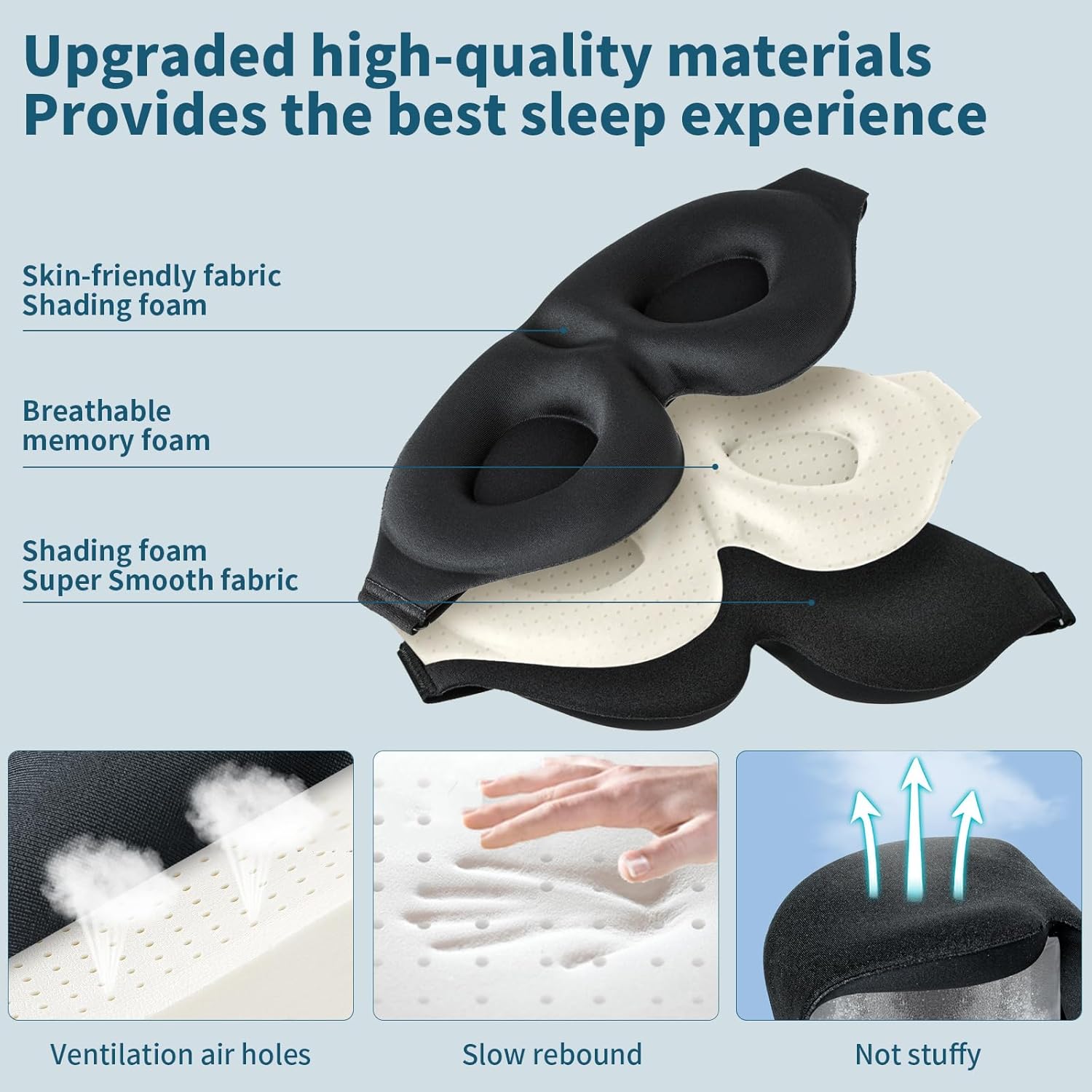 Máscara de dormir 3D, máscara para dormir para mulheres e homens, venda noturna com bojo contornado, cobertura luxuosa para os olhos com bloqueio de luz, sombra moldada com alça ajustável - Imagem 5