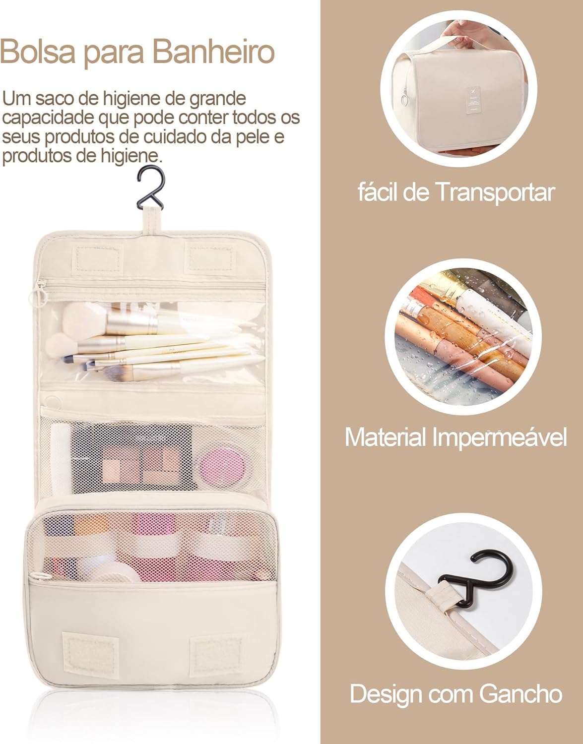 KIT 10 Necessaire Feminina Organizador de Malas para Viagem: Kit Completo de Organização - Inclui Bolsa Organizadora-Organizadores de Bagagem para Viagem-VANOVA (BEGE) - Imagem 5