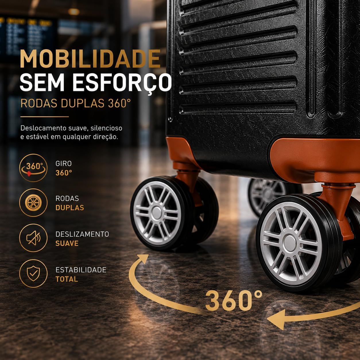 Mala de Viagem Pequena Bordo 360° Rígida com Rodinhas Giro Duplo e Cadeado Integrado, Leve, Resistente e Elegante para Avião e Viagens Curtas - Imagem 3