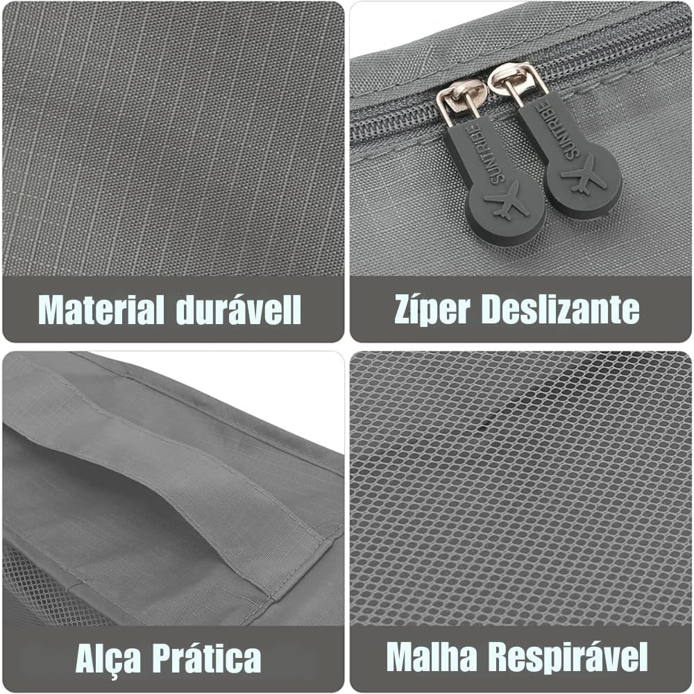 Kit Organizador de Mala 6 Peças para Viagem – Necessaires Dobráveis Impermeáveis e Respiráveis – Organização de Roupas, Acessórios e Higiene – Compacto, Resistente e Versátil (Preto) - Imagem 5