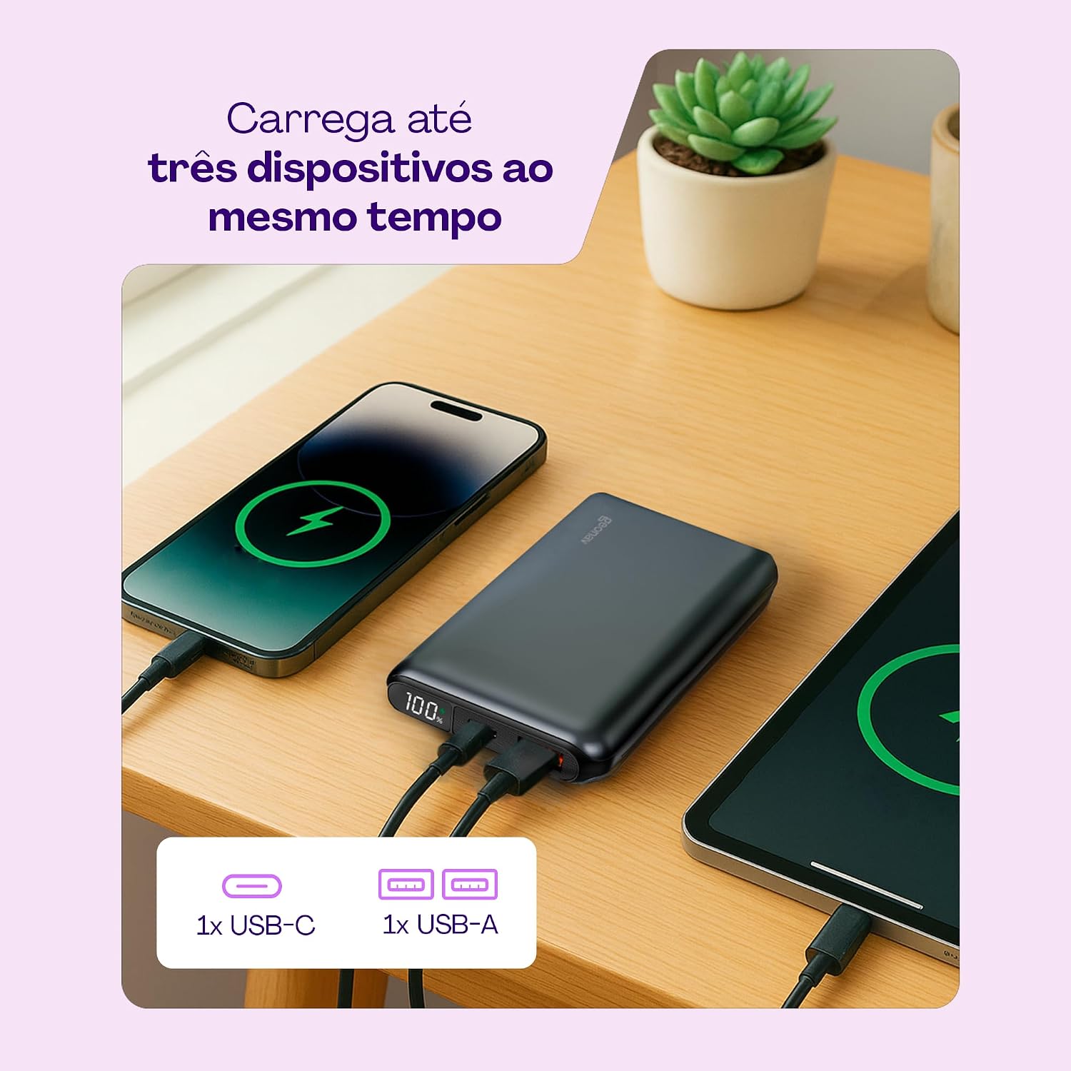 Geonav Power Bank, Carregador Portátil Universal 10.000mAh, USB-A (até 18W) + USB-C (até 20W), Compacto, Carregamento Rápido, Pass Through, Led Indicador de Bateria, PB10K20WSG, Cinza espacial - Imagem 5
