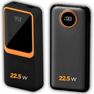 Carregador Portátil (Power Bank) 20000Mah Turbo 22.5w Carregamento Ultra Rápido PD Visor Led com 2 Saídas Compatível com Android e IOS (Preto)