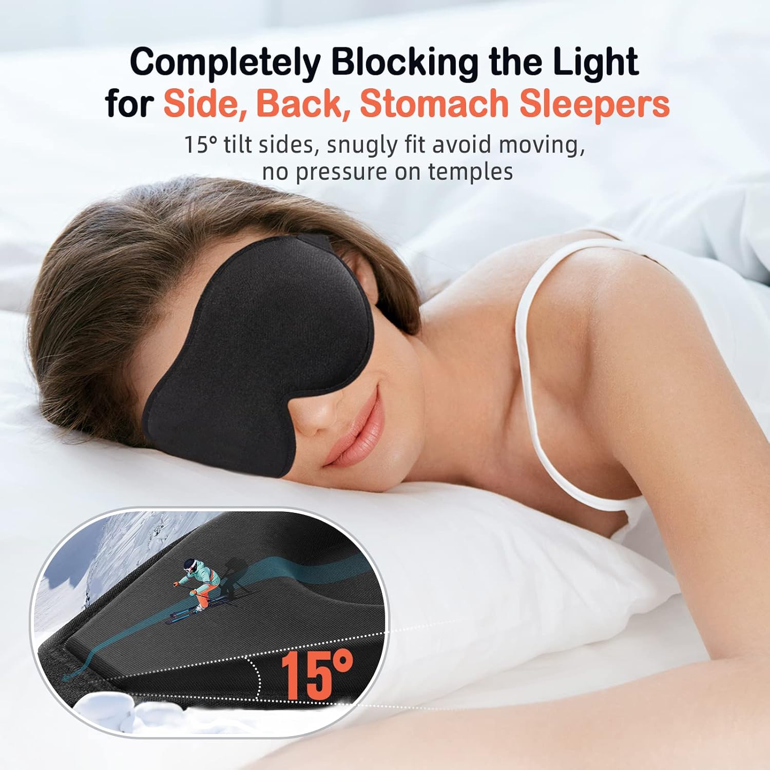 LitBear Máscara de dormir para mulheres e homens que dormem de lado, máscara de olho para bloquear a luz do sono, máscara de dormir com contorno 3D, máscara de dormir macia e respirável com alça - Imagem 2